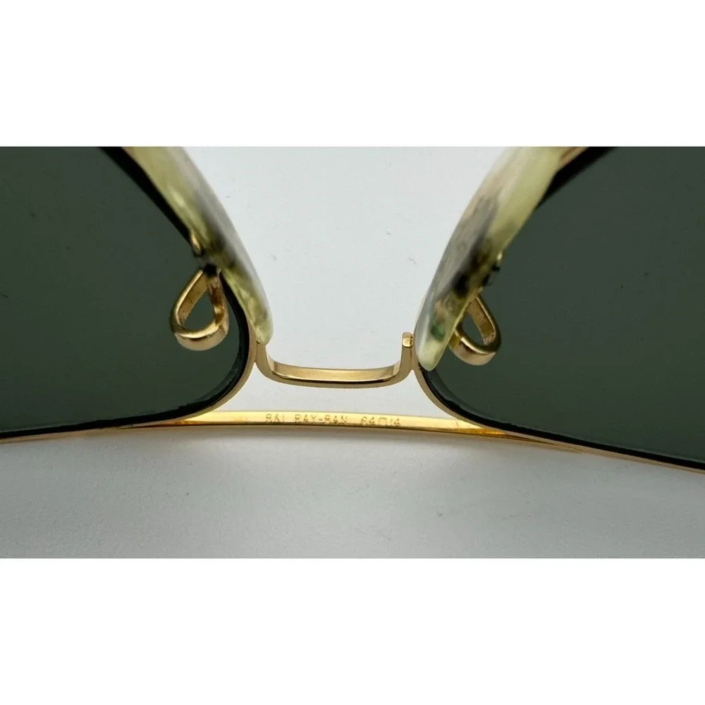 Vintage Ray-Ban Aviator USA Gold Green Lenses 64[]14 Bausch & Lomb w/Case